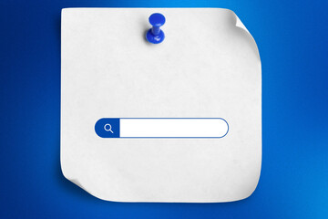 Search Bar on Paper Note Pinned on Blue Background