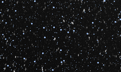 Animated falling snow effect with light blue accents against a deep black background on transparent background