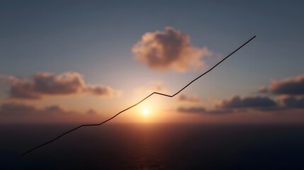 A line graph depicting an upward trend against a vibrant sunset over the ocean