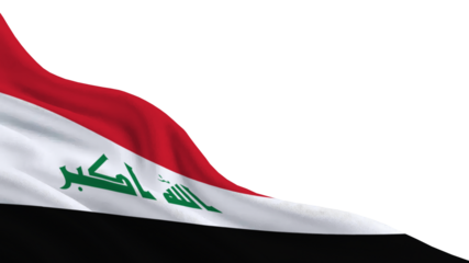 The Iraqi flag flies proudly, symbolizing the nation's sovereignty and unity. Red, white, and black stripes blend with green script, showcasing national pride and heritage.