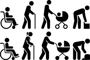 Collection of people with disabilities and daily activities icons