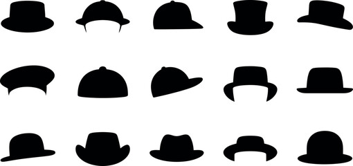 Collection of various hat silhouettes on white background