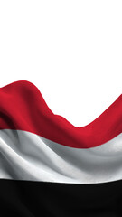 The flag of Yemen features bold horizontal stripes in red, white, and black, symbolizing the country's unity, struggle, and achievements. It stands proudly, showcasing national pride.