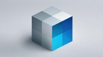 Fototapeta premium Digital render of a segmented cube with gray faces and a blue side, clean lines and balanced composition