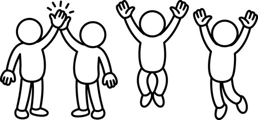stick figures giving high fives and celebrating  happy people icons