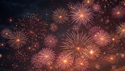 Fototapeta premium Colorful Fireworks Exploding Over City Skyline at Night