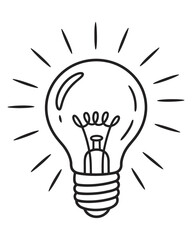Hand drawn lightbulb sketch ranked as creative concept illustration, with light rays, suggesting brainstorming, innovation, idea generation, and imaginative thinking for design projects.