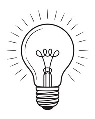 Hand drawn lightbulb illustration, ranked as symbol of innovation, featuring light rays, suitable for creativity, idea generation, concept development, and modern educational or business graphics.