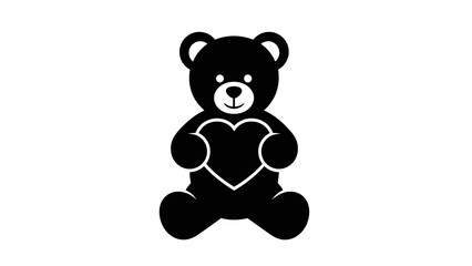 Obraz premium Cute black teddy bear holding a heart, symbolizing love and affection, perfect for children's designs and romantic gestures.