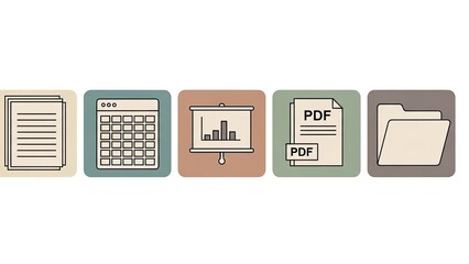 Business Icons Set: Documents, Spreadsheet, Presentation, PDF, Folder
