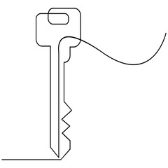 Key icon in a single continuous line art style for security concept