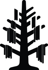 Silhouette of abstract tree with hanging rectangular shapes Vector Illustration