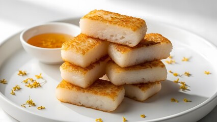 Delicious Fried Nian Gao Stack with Dipping Sauce