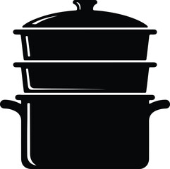 Silhouette stacked cooking pots with lid vector illustration