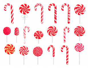 Christmas Candy Cane and Lollipop Collection Isolated on White Background