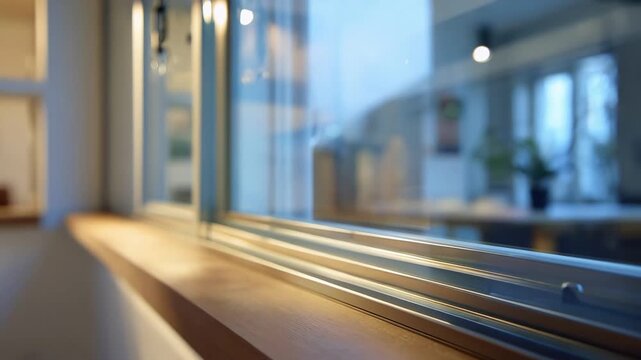 Double glazed window frame showing gap layers designed to block ambient noise creating a peaceful atmosphere in adjacent therapy rooms.