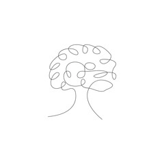 Brain illustration in a single continuous line art style for mental health