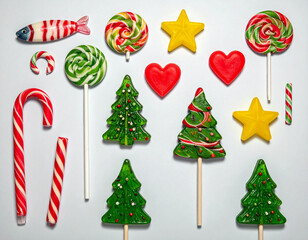 Colorful assortment of christmas lollipops and hard candies