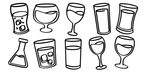 Set of hand drawn drink glasses and cups theme Isolated Vector