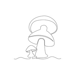 Mushroom family in a continuous line art style for nature concept