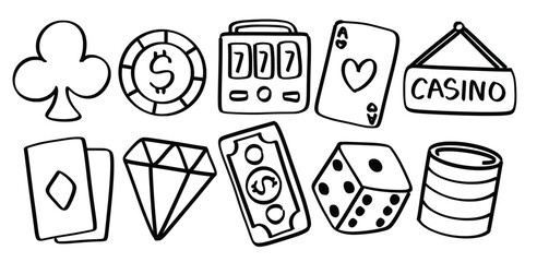 Set of hand drawn casino theme Isolated Vector