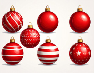 Festive red christmas ornaments set with various designs