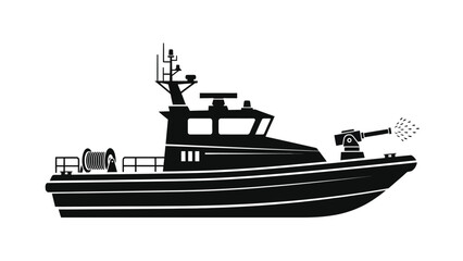 Obraz premium A black silhouette of a firefighting boat with a water cannon