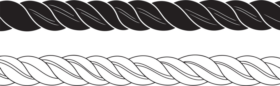 Straight rope vector isolated, seamless rope line pattern collection design. eps