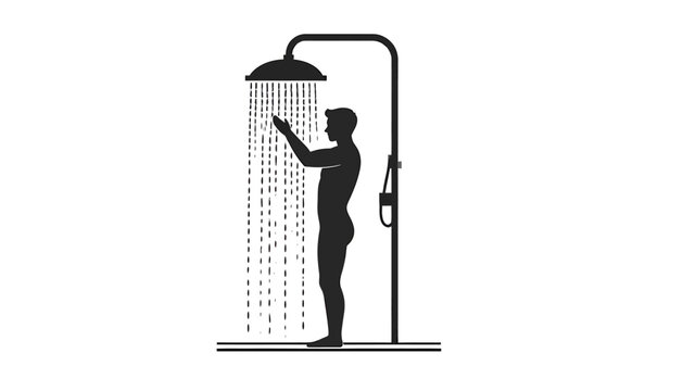 Silhouette of a man taking a shower under running water.