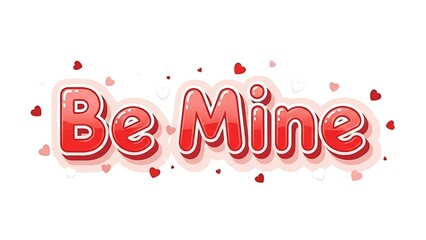 Valentine Vibes Be Mine Bubbly Red Typography with Glossy Highlights and Floating Hearts for Valentine's Day