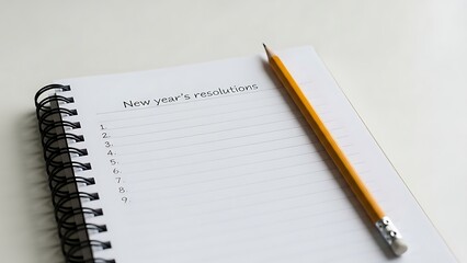 A spiral notebook and pencil on a white surface