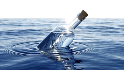 Message in a bottle floating at sea