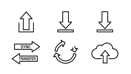 Data transfer icons: upload, download, sync, transfer, cloud upload, refresh