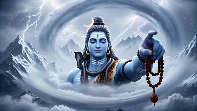 Powerful Lord Shiva Offering Divine Flame in Mystical Himalayan Storm