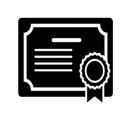 A simple black and white illustration of a certificate with a seal and lines