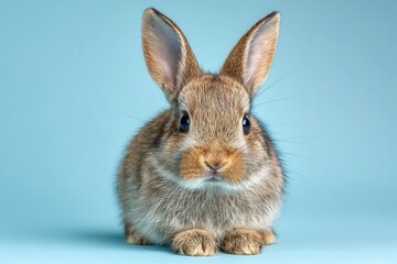 Fototapeta premium rabbit sitting on pastel light blue background