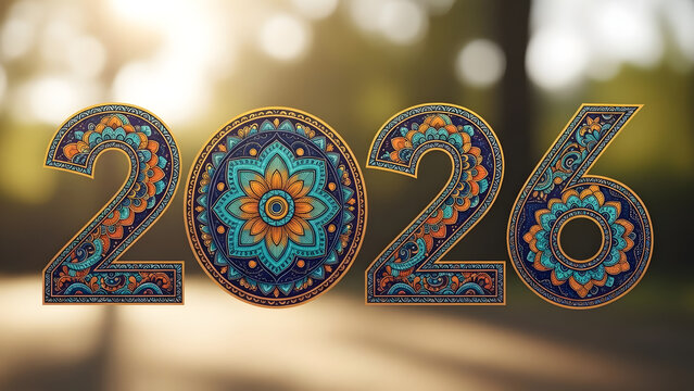 Artistic 2026 numbers with intricate patterns for new year