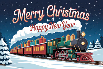 Fototapeta premium Christmas train delivering gifts for merry christmas and happy new year