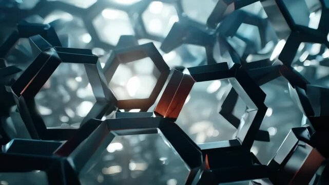 Medium shot focusing on hexagonal shapes being aligned emphasizing modern geometric precision in structural setups