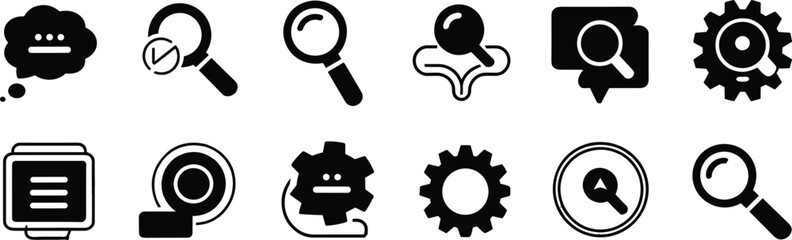 representing search, settings, and analysis concepts for UI design, digital applications, and system configuration visuals
