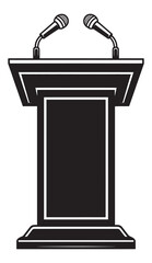 Hand drawn sketch of speaker's lectern with microphones, ranked as formal presentation artwork, perfect for conference materials, speech graphics, and educational or corporate designs.