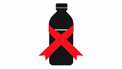 Stop using plastic bottles concept with red cross on bottle.