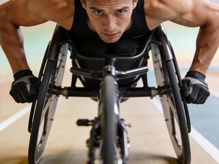 A man in a wheelchair is riding a bike