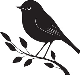 Nature bird silhouette icon set perched branch black vector on white background