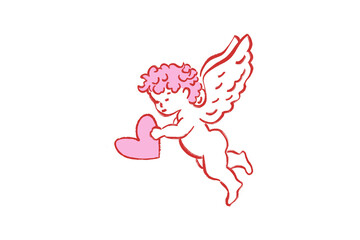 Cute cupid angel holding a heart doodle Valentine illustration Design