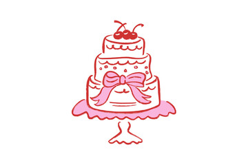 Hand drawn sweet cake with cherries doodle Valentine illustration Design