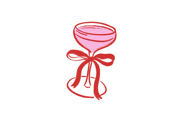  Pink cocktail glass with ribbon bow doodle Valentine illustration Design