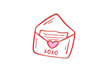 Open envelope with love letter and heart doodle Valentine illustration Design