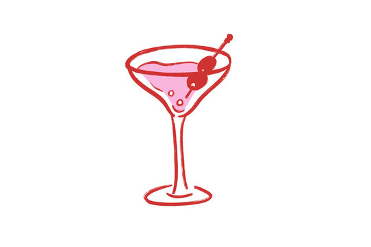 Cocktail martini glass with cherry doodle Valentine illustration Design
