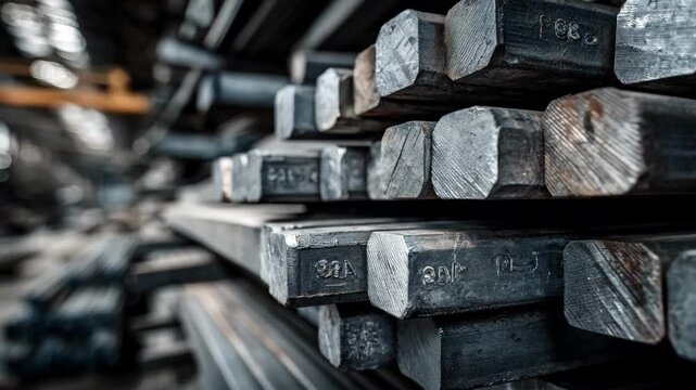 Medium shot of highstrength alloy bars stacked in a workshop showcasing durable metal blends engineered for enhanced loadbearing performance.